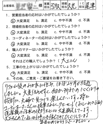 東区　改装工事のお客様アンケート