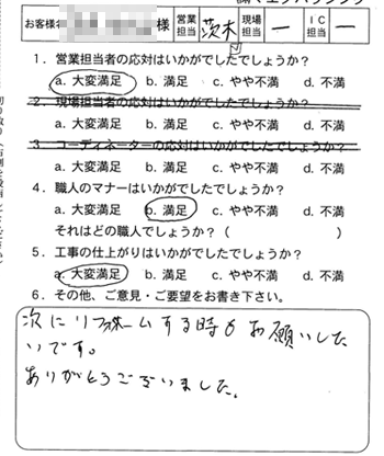 南区　内装工事のお客様アンケート
