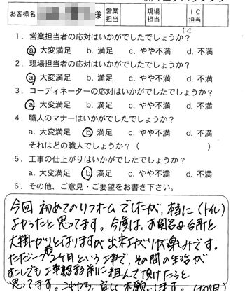 トイレ改装のお客様アンケート