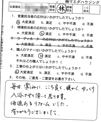 浴室洗面改装のお客様アンケート