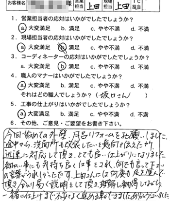 佐伯区　浴室改装工事のお客様アンケート