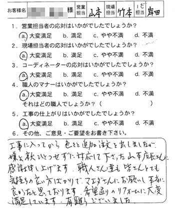 マンション水廻り工事のお客様アンケート