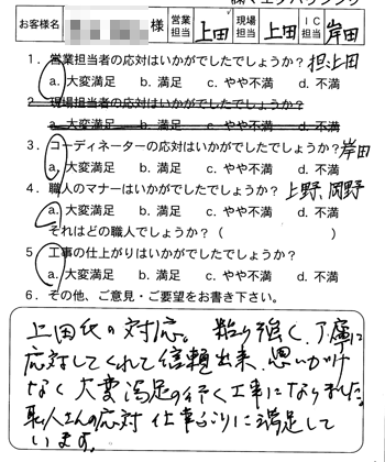 西区　浴槽改装工事のお客様アンケート