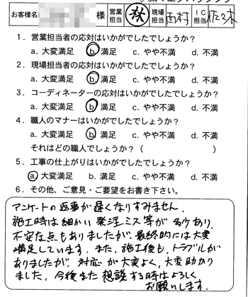 南区　マンション改装工事のお客様アンケート