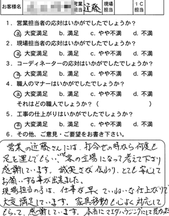 呉市　内装工事のお客様アンケート
