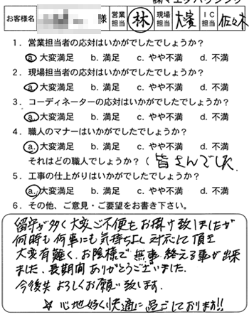 東区　戸建水回り改装工事のお客様アンケート