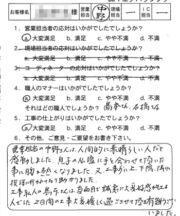 海田町　内装工事のお客様アンケート
