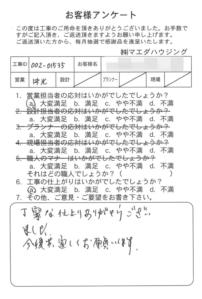 網戸貼替工事のお客様アンケート